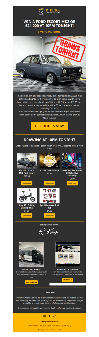 LOW ODDS £24,000 DRAWING AT 10PM TONIGHT!
