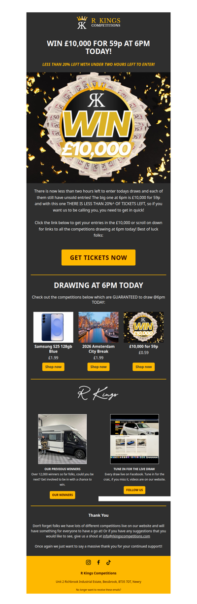 WIN £10,000 FOR 59P AT 6PM TODAY!