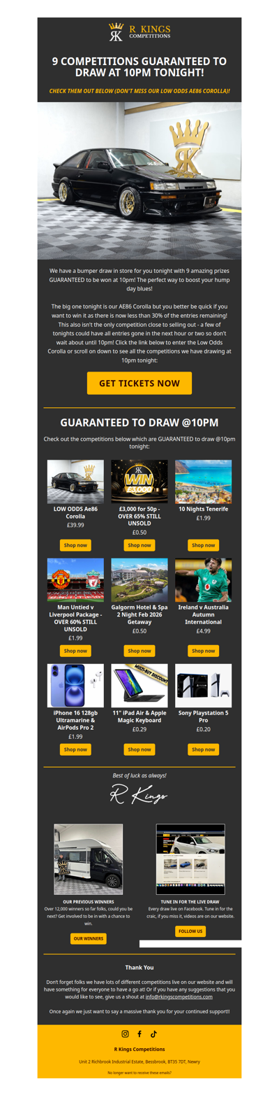 9 COMPETITIONS DRAWING TONIGHT @10PM!