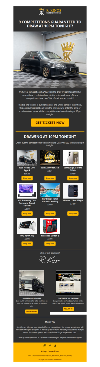 9 Competitions Guaranteed To Draw @10pm Tonight!