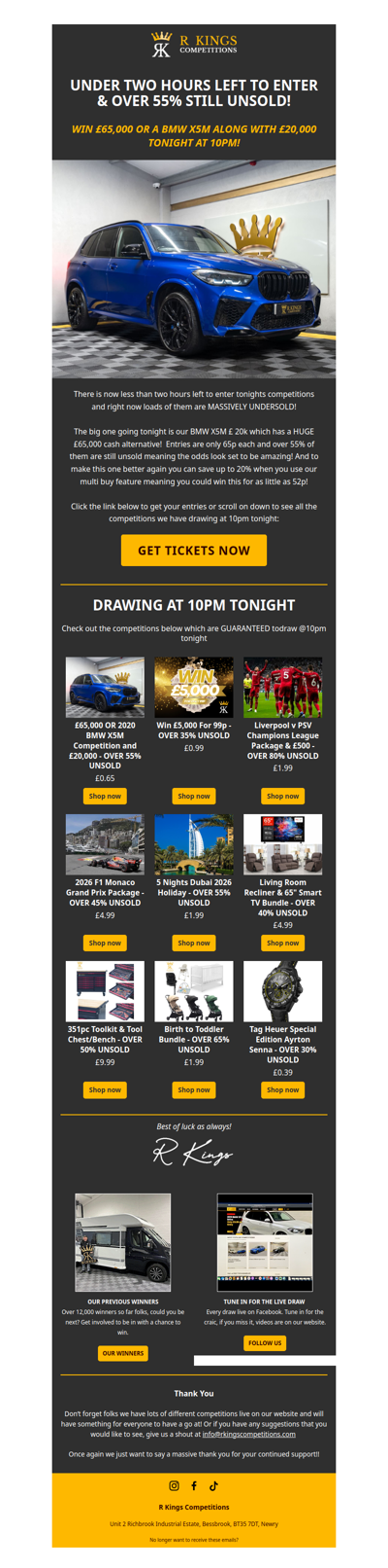 2 HOURS LEFT AND 55% UNSOLD!