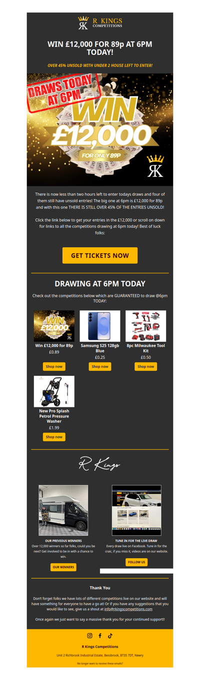 WIN £12,000 TODAY AT 6PM!