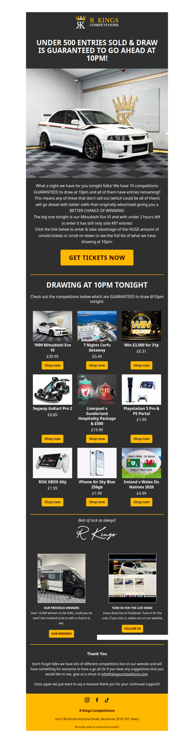 UNDER 500 ENTRIES SOLD & DRAWING TONIGHT!