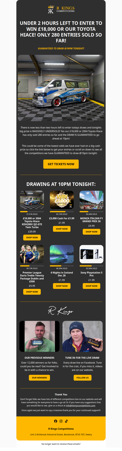 £18,000 DRAWING AT 10PM!