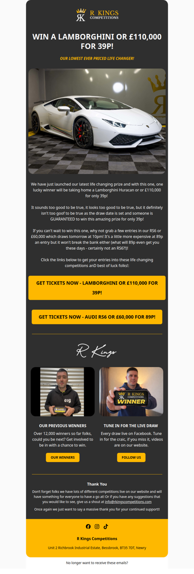 WIN A LAMBORGHINI FOR ONLY 39P!