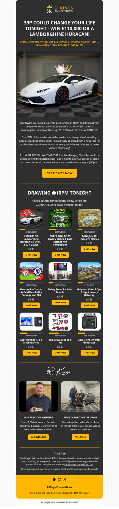 WIN £110,000 FOR 39P TONIGHT!