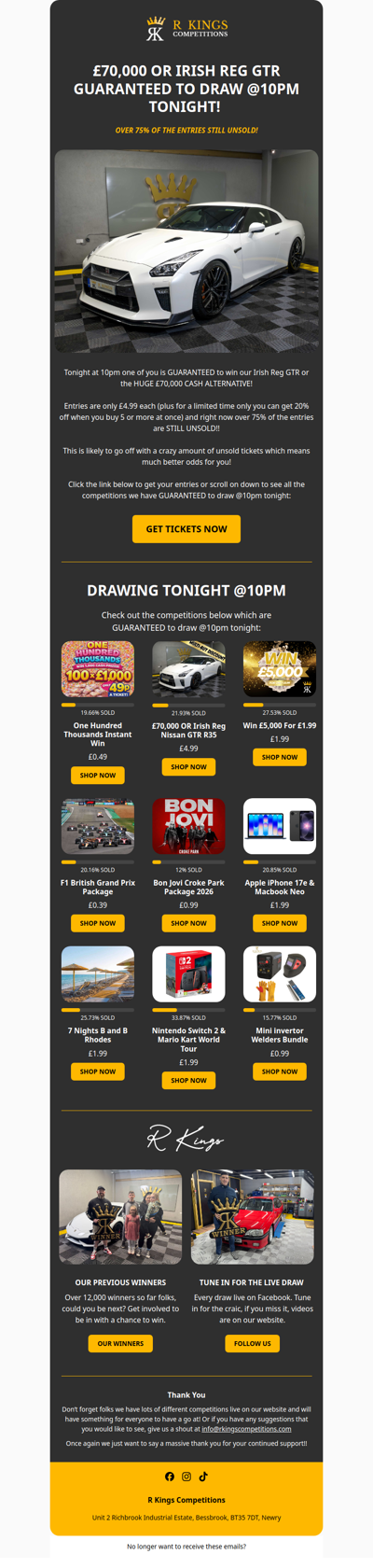 £70,000 OR IRISH REG GTR DRAWING TONIGHT!