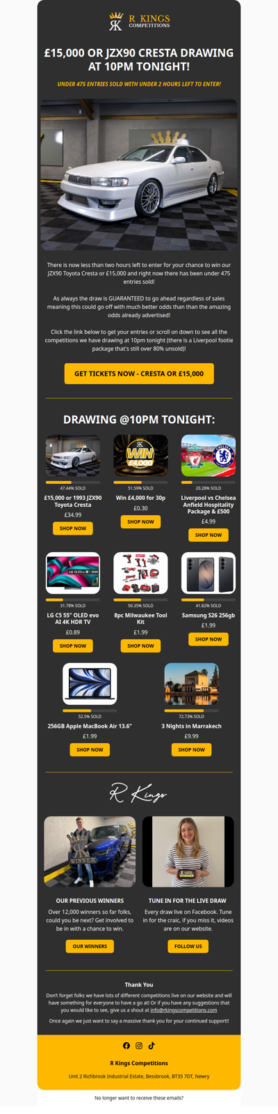 LOWER ODDS £15,000 DRAWING @10PM!