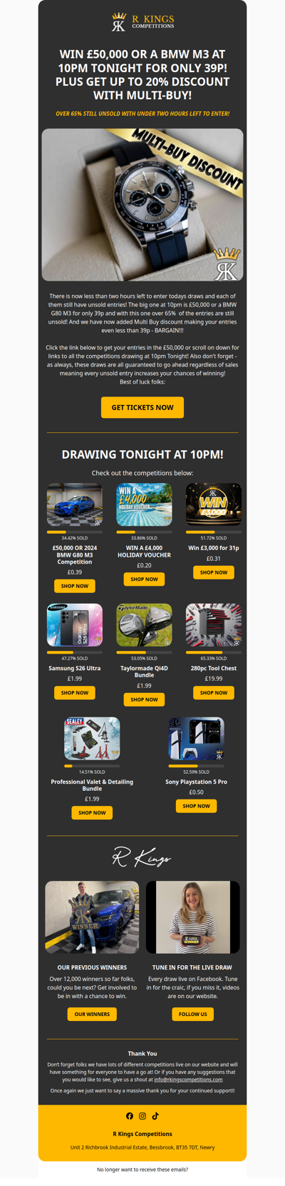 UP TO 20% OFF TONIGHTS £50,000!