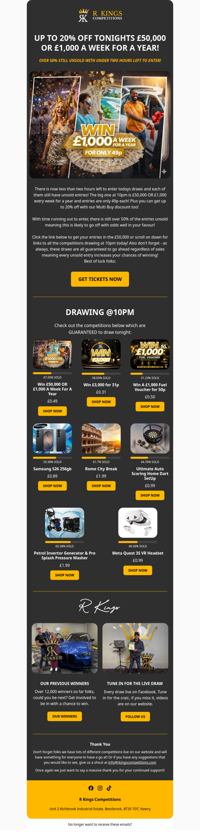 20% OFF TONIGHTS HUGE YEARS PAY!