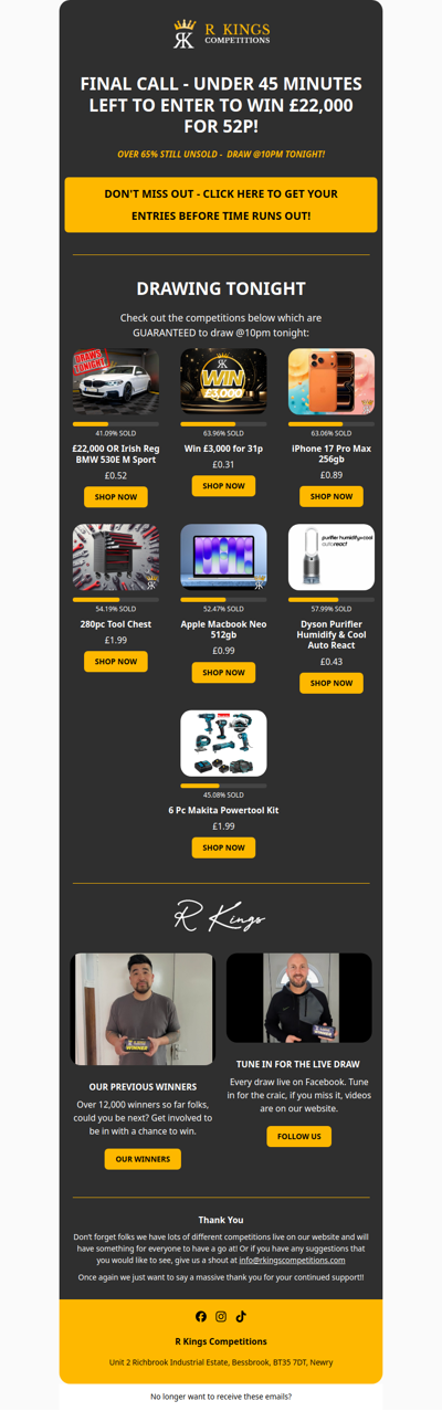 FINAL CALL - 45 MINUTES LEFT TO WIN!