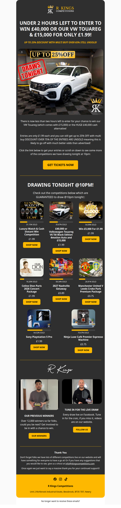 GET 25% OFF TONIGHTS TOP PRIZE!