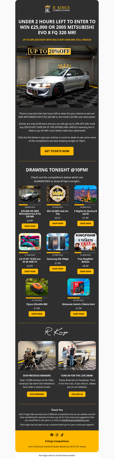 GET 20% OFF TONIGHTS TOP PRIZE!