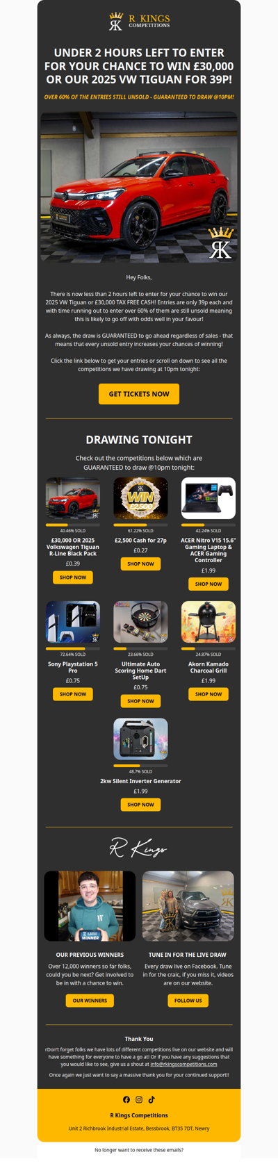 60% UNSOLD WITH UNDER 2 HOURS LEFT TO ENTER!