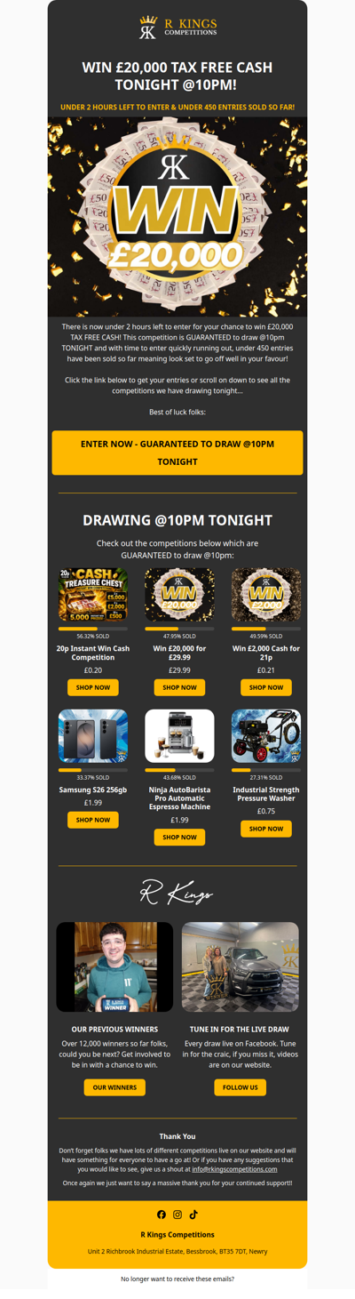 WIN £20,000 TAX FREE CASH TONIGHT!