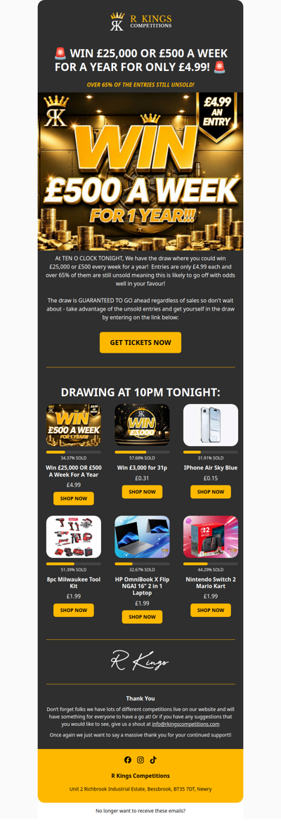 OVER 65% STILL UNSOLD - WIN £500 EVERY WEEK FOR A YEAR!
