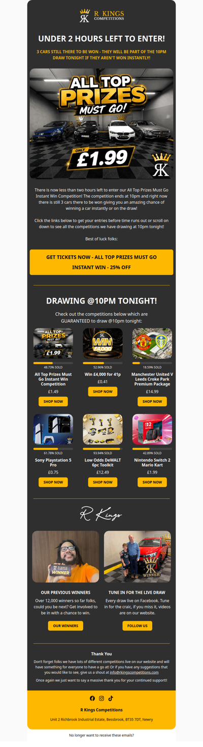 3 CARS WILL BE WON TONIGHT!