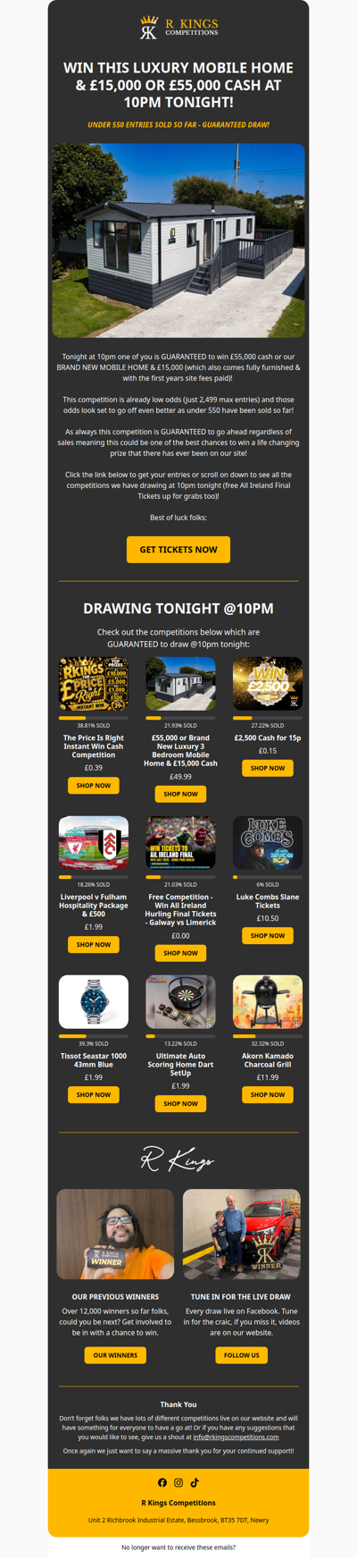 WIN A MOBILE HOME OR £55k TONIGHT!