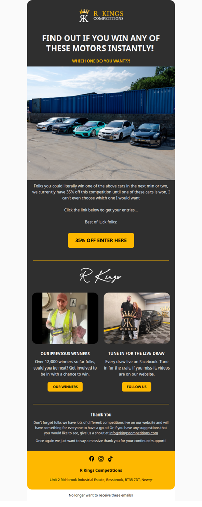 35% OFF UNITL A CAR GETS WON