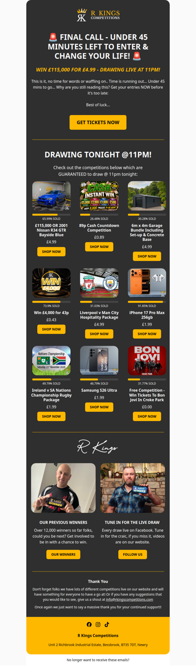 FINAL CALL - WIN £115,000 FOR £4.99!