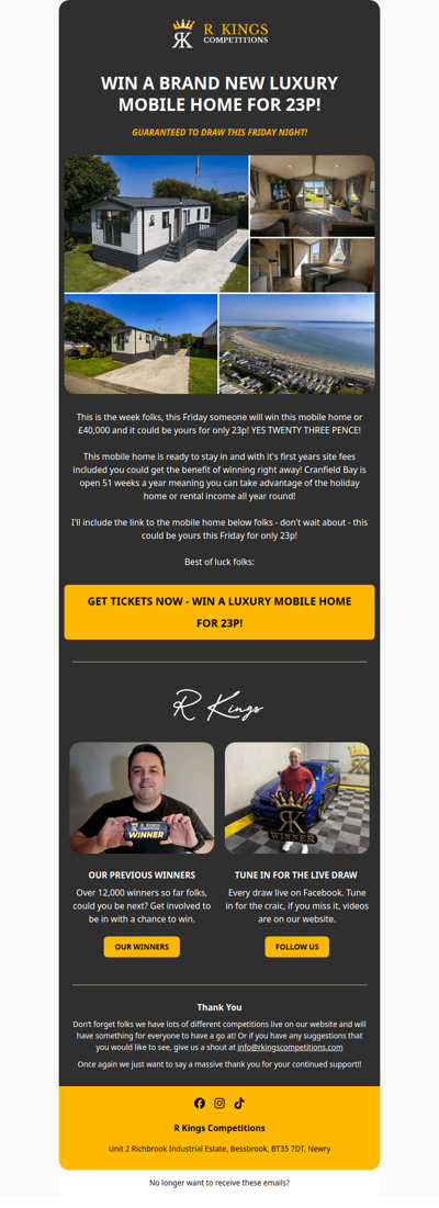 Win A Brand New Mobile Home For 23p!