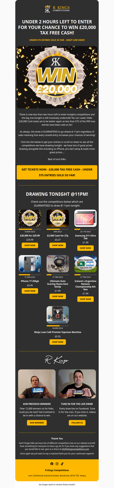 Lower Odds £20,000 Goes @11pm!