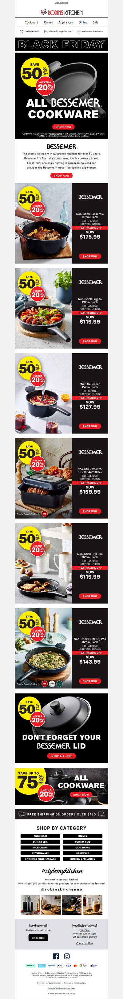 🔥 50% off + EXTRA 20% off ALL Bessemer® Cookware