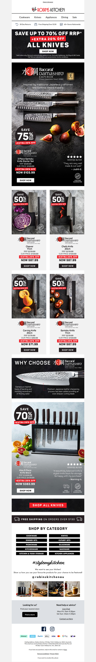 EXTRA 20% OFF Baccarat® Damashiro Knives ⚔