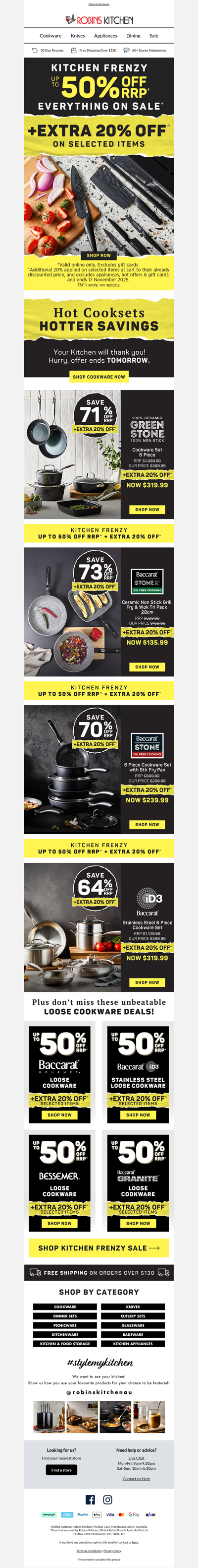 Essential Cookware: up to 50% off RRP + extra 20% off