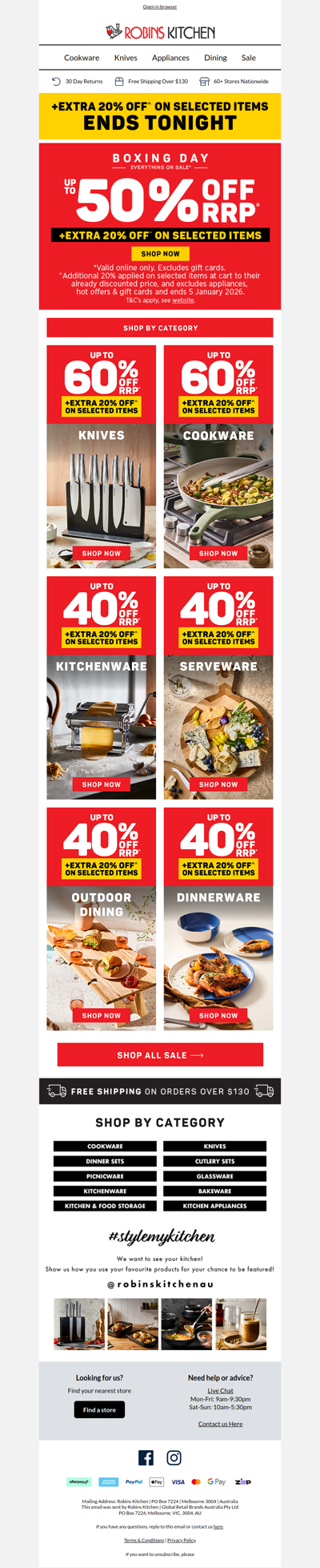 EXTRA 20% OFF SELECTED ITEMS ENDS TONIGHT