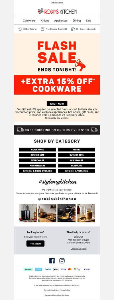 📢+Extra 15% off Cookware ENDS TONIGHT!