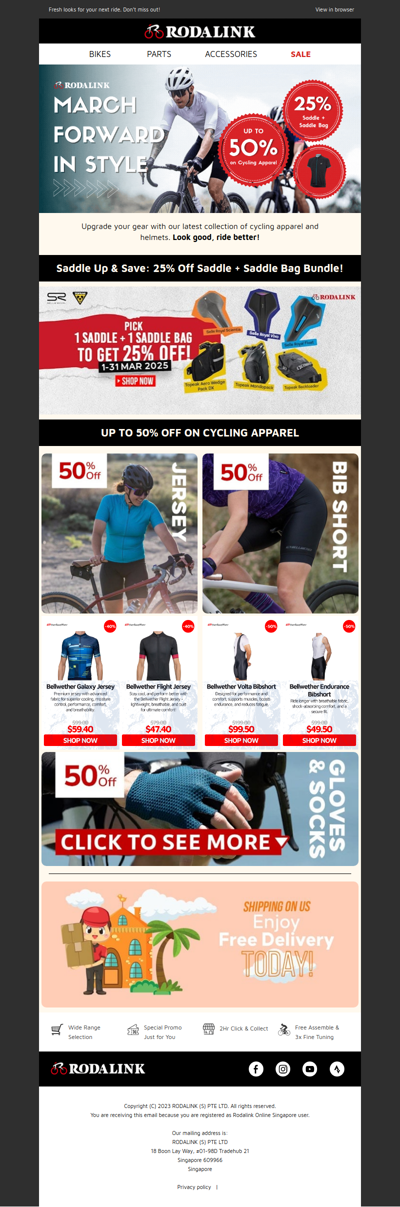 March Forward in Style with 50% Off Apparel and More!🚴‍♂️🔥