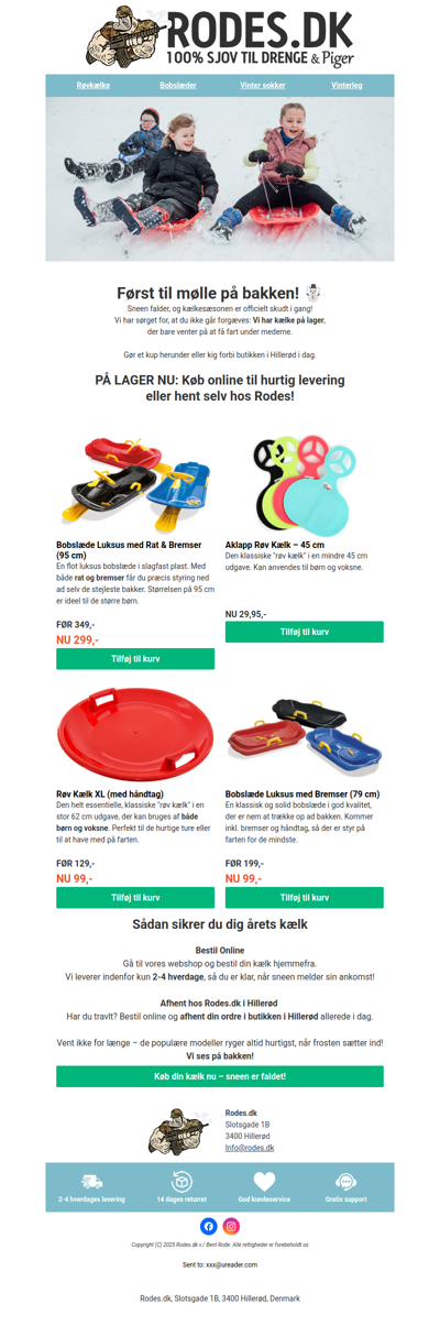 Bobslæder og røvkælke på lager hos Rodes.dk