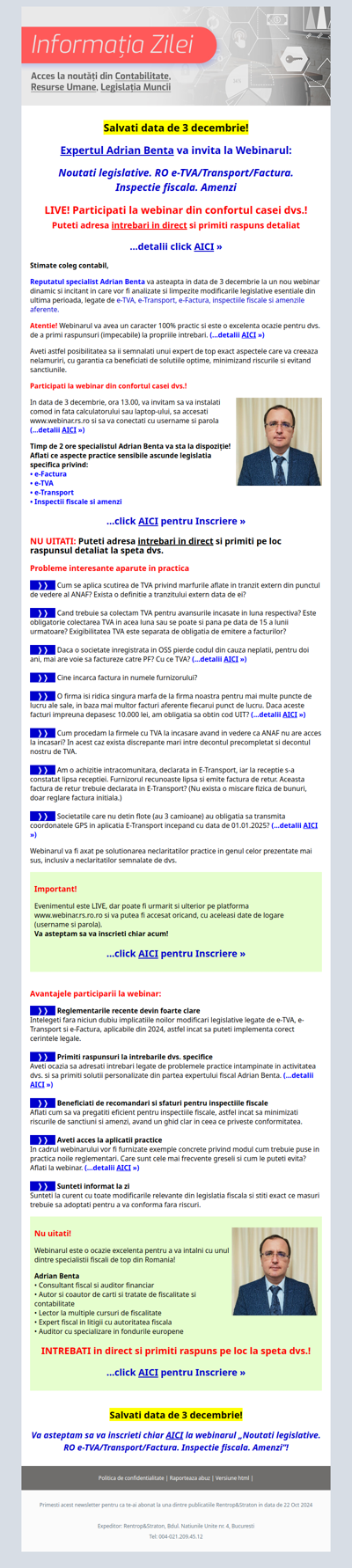 ALERTA Codul Fiscal: Adrian Benta explica MODIFICARILE la e-TVA, e-Transport, e-Factura + detalii despre CE si CAND se aplica...