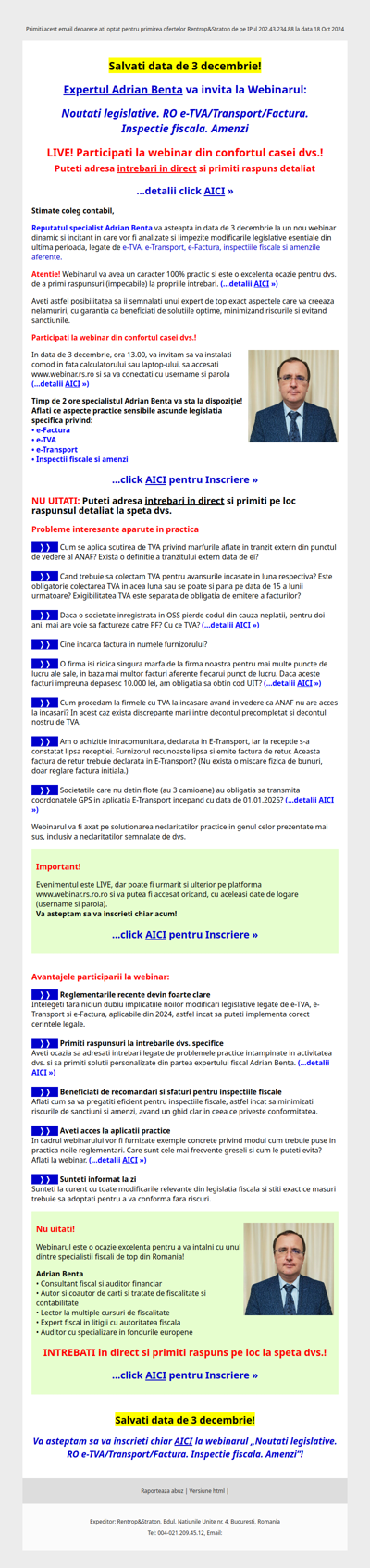 ALERTA Codul Fiscal: Adrian Benta explica MODIFICARILE la e-TVA, e-Transport, e-Factura + detalii despre CE si CAND se aplica...