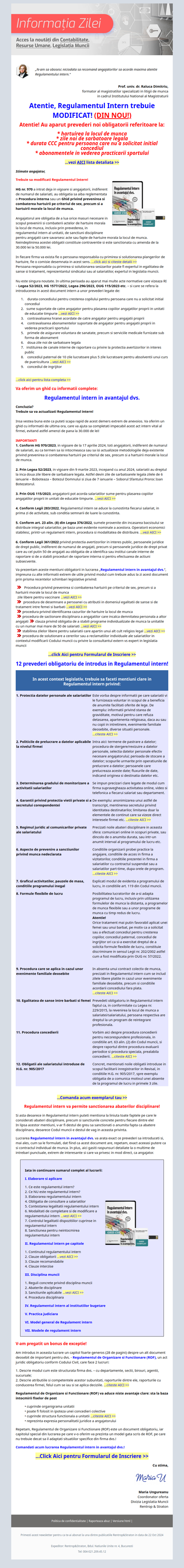 REGULAMENTUL INTERN a fost MODIFICAT (din nou)! Sunt 12 prevederi OBLIGATORII