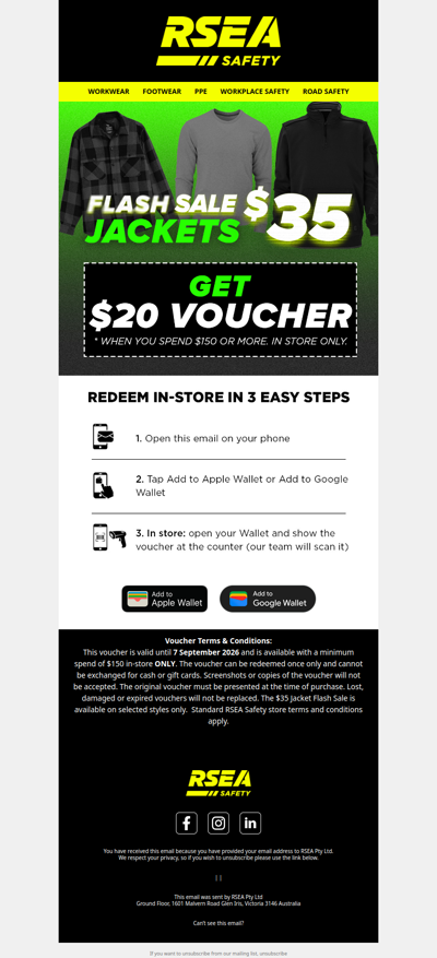 💥$35 JACKETS*. $20 VOUCHER.