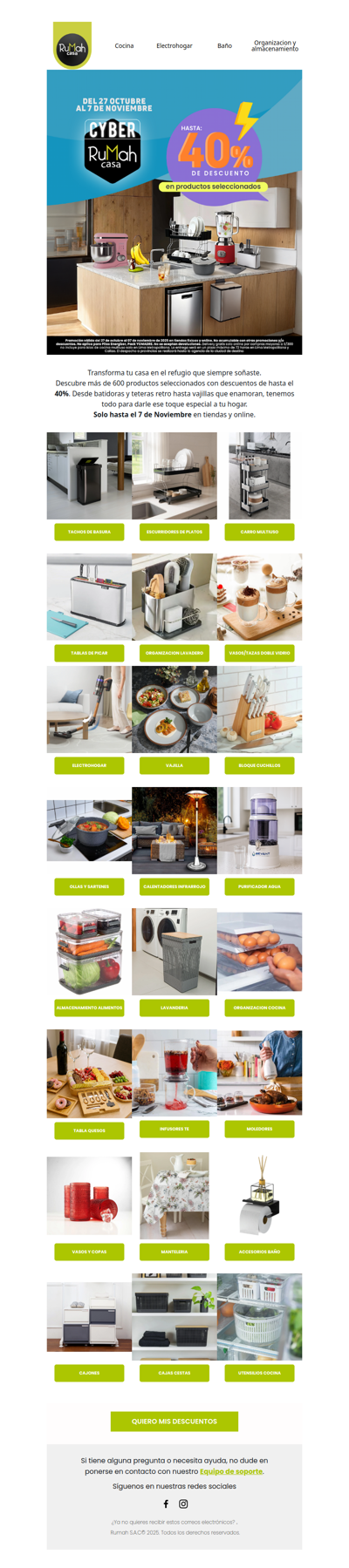 🏠 ¡Cyber Rumah Casa ya comenzó! Hasta 40% DCTO en productos para TODO tu hogar