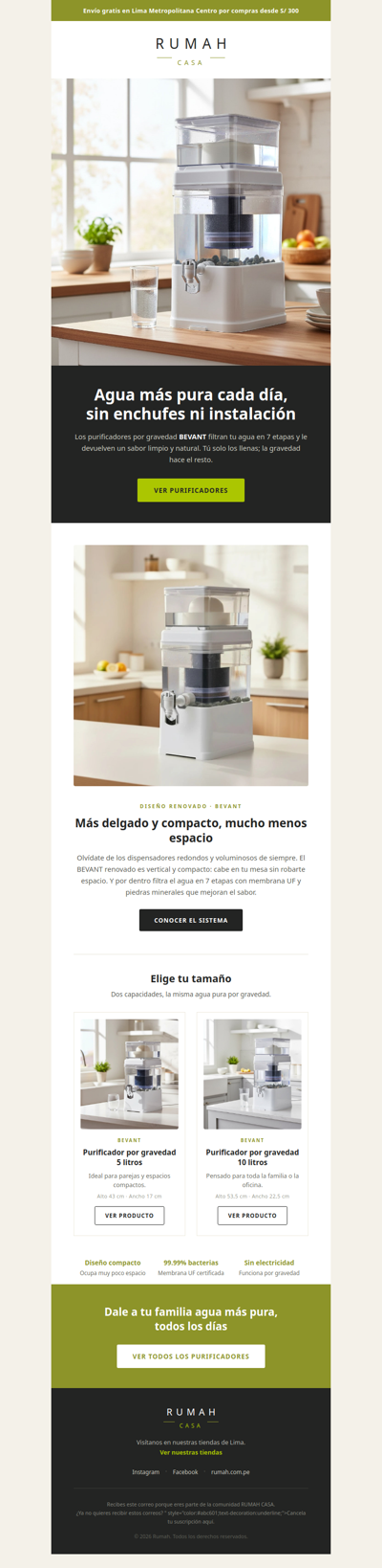 Agua más pura en casa, sin enchufes ni instalación
