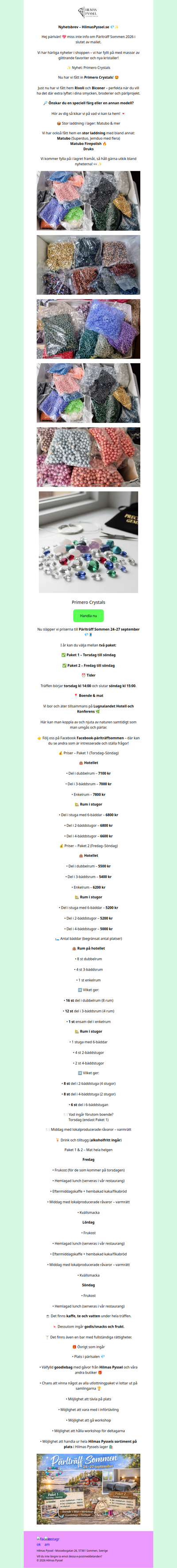 Nyhetsbrev – HilmasPyssel.se 💎✨ Primero och Pärlträff