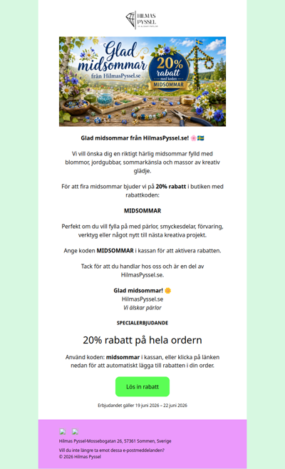 Glad midsommar – 20% rabatt med koden MIDSOMMAR