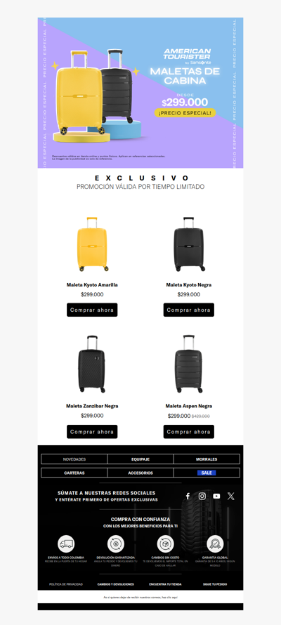¿Maletas de cabina desde $299.000? Si, encuéntralas en nuestro sitio web AMERICAN TOURISTER