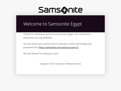 Your Samsonite Egypt account has been created!