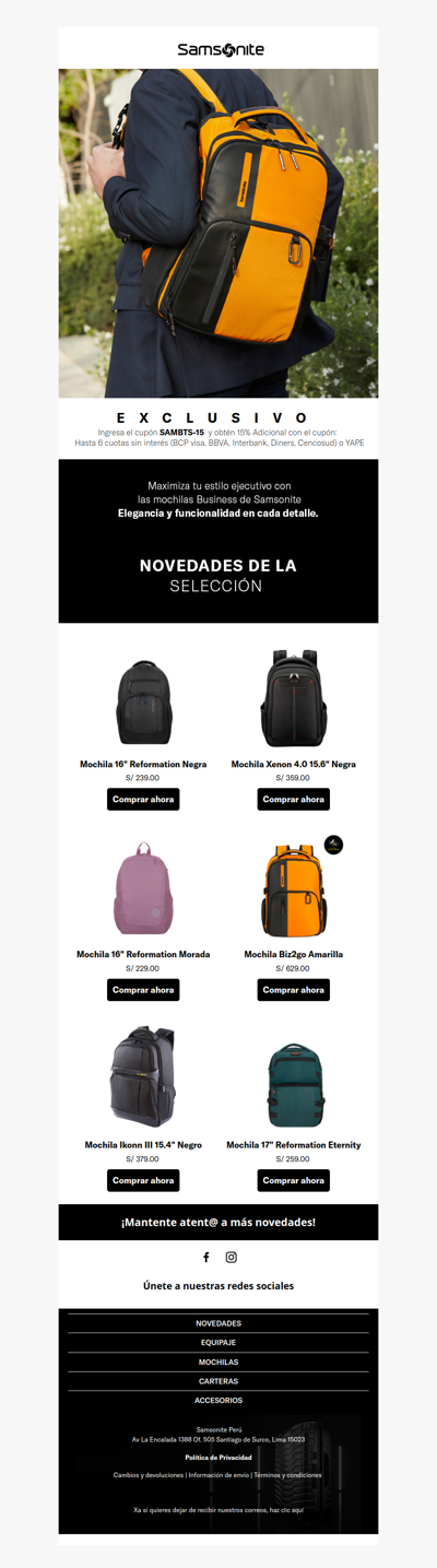 xa 😍🎒  ¡Solo Hoy! Descuento especial en Mochilas Samsonite.