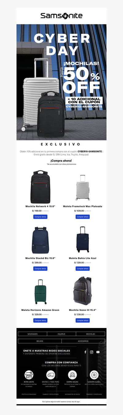 xa ⚡️ ¡CYBER! Lo mejor para tu VIAJE, Hasta 40% + 10% Adicional. Envío Gratis.