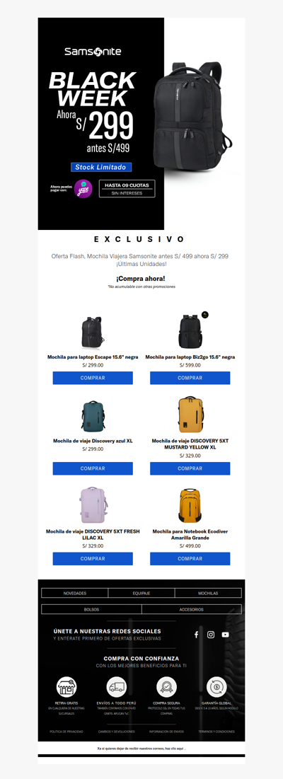 xa ⚡ ¡Flash Black! Mochila Samsonite Ahora desde S/299 antes S/499 🎒