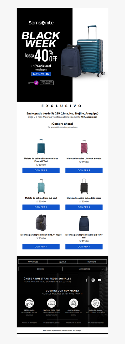 xa 😎 ¡HOY más Dsctos Black Exclusivos Online! 50% Off 🎒🧳 Retira en 2 horas.