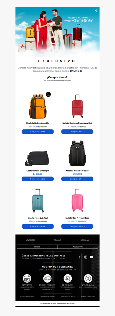 xa 🎁 ¡Disfruta el Feriado!  Hasta 50% Off  Exclusivo online 🎒🧳