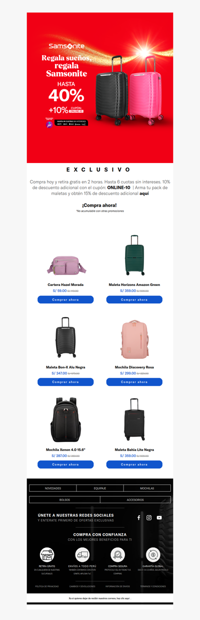 xa 🎁 ¡Hasta 50% Maletas, Mochilas! Carteras desde S/ 59. Apúrate