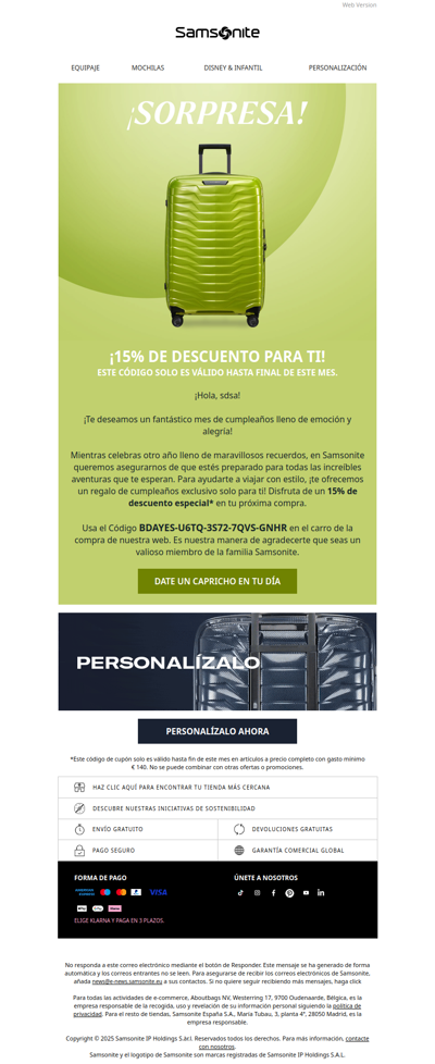 ¡Aquí está tu 15% de decuento por tu cumpleaños!